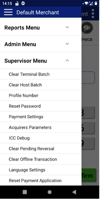 Image displaying how to select reset password on DX8000 terminal