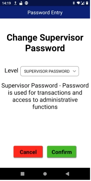 Image displaying how to select supervisor password from the drop-down menu on DX8000 terminal