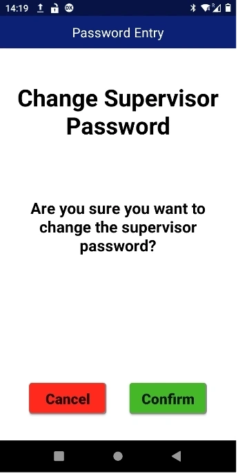 Image displaying how to press confirm to proceed with changing the password on DX8000 terminal